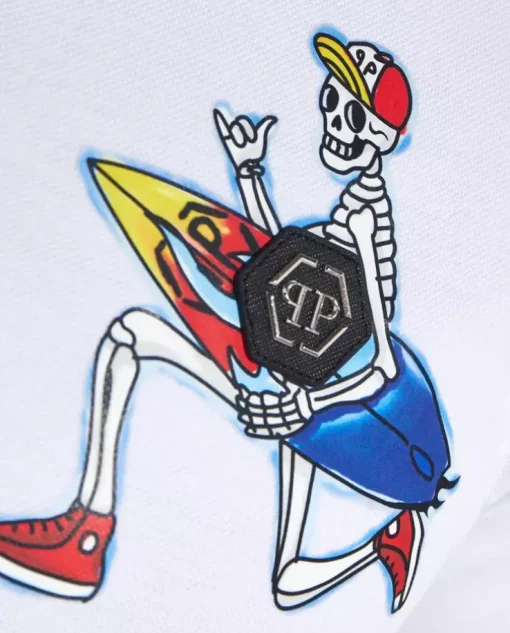 Biały t-shirt polo z kolorową grafiką