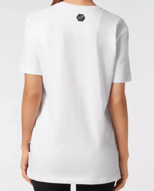 Biały t-shirt z cekinowym napisem