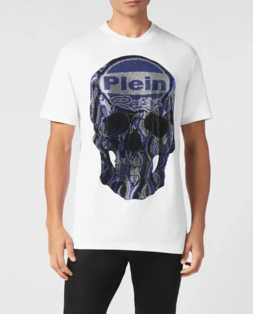 Biały t-shirt z dużym motywem czaszki