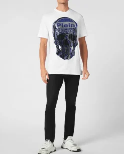 Biały t-shirt z dużym motywem czaszki