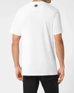 Biały t-shirt z dużym zdobieniem z kryształów