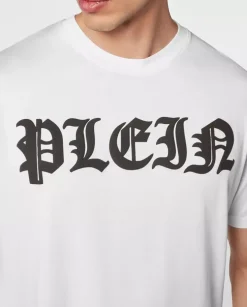 Biały t-shirt z gotyckim logo