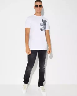Biały t-shirt z grafiką Paisley Teddy Bear