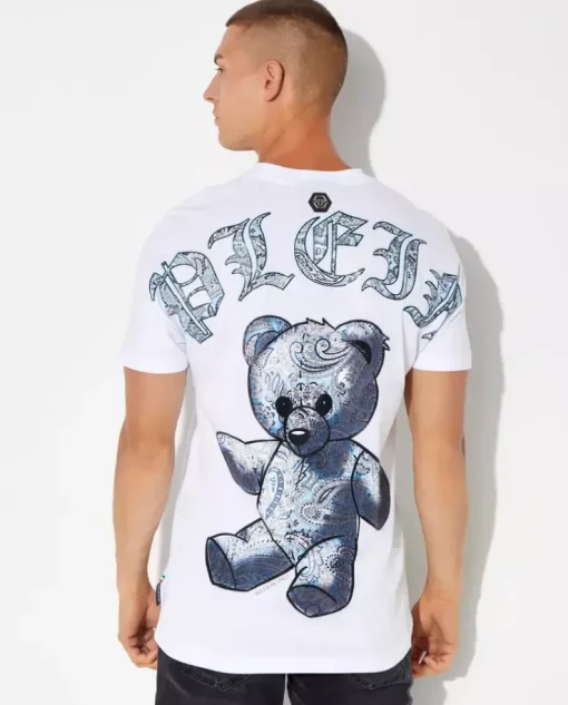 Biały t-shirt z grafiką Paisley Teddy Bear