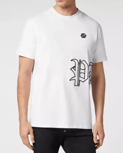 Biały t-shirt z haftowanym logo