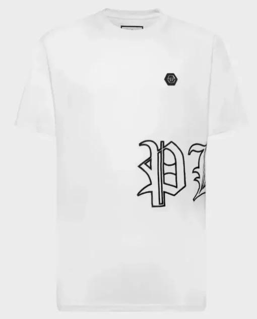 Biały t-shirt z haftowanym logo