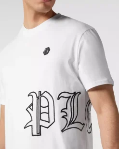 Biały t-shirt z haftowanym logo