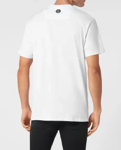 Biały t-shirt z kolorową aplikacją z kryształów
