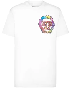 Biały t-shirt z kolorowym logo