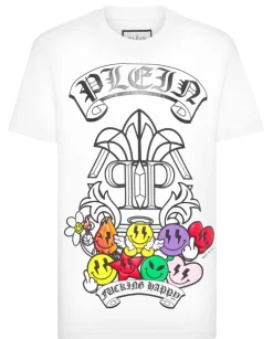Biały t-shirt z kolorowym nadrukiem i logo