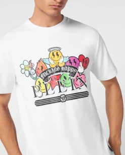 Biały t-shirt z kolorowym nadrukiem