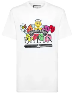 Biały t-shirt z kolorowym nadrukiem