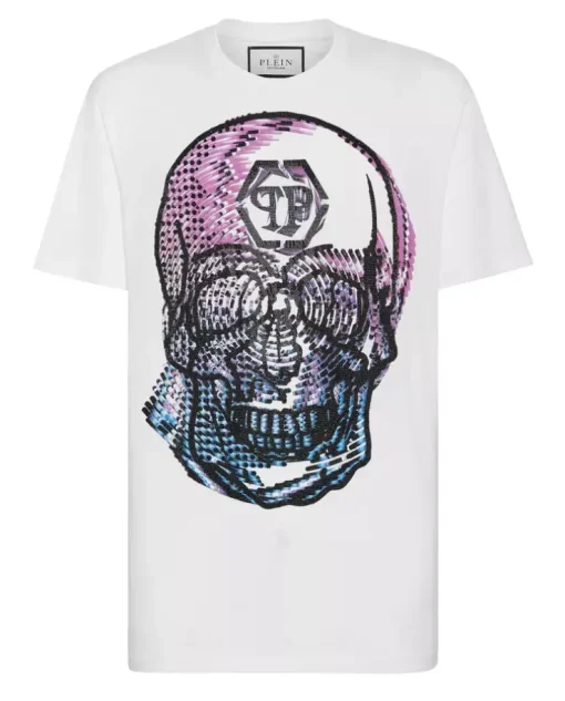 Biały t-shirt z kryształową grafiką Skull