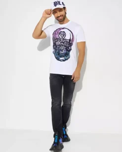 Biały t-shirt z kryształową grafiką Skull