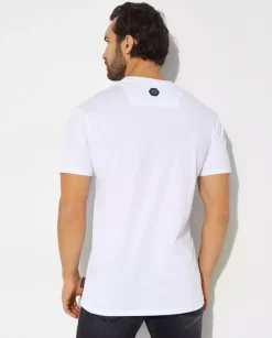 Biały t-shirt z kryształową grafiką Skull