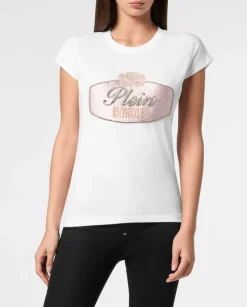 Biały t-shirt z kryształowym logo