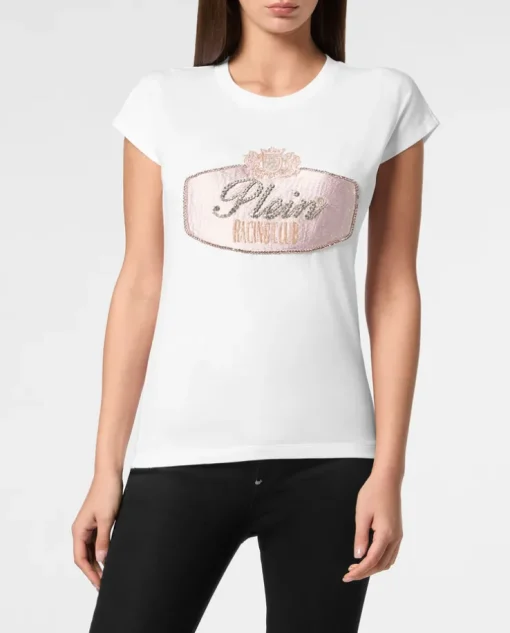 Biały t-shirt z kryształowym logo