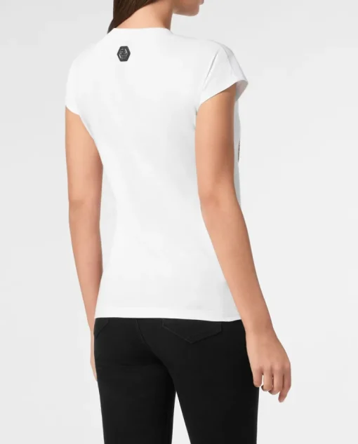 Biały t-shirt z kryształowym logo