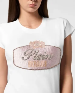 Biały t-shirt z kryształowym logo