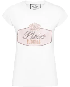 Biały t-shirt z kryształowym logo