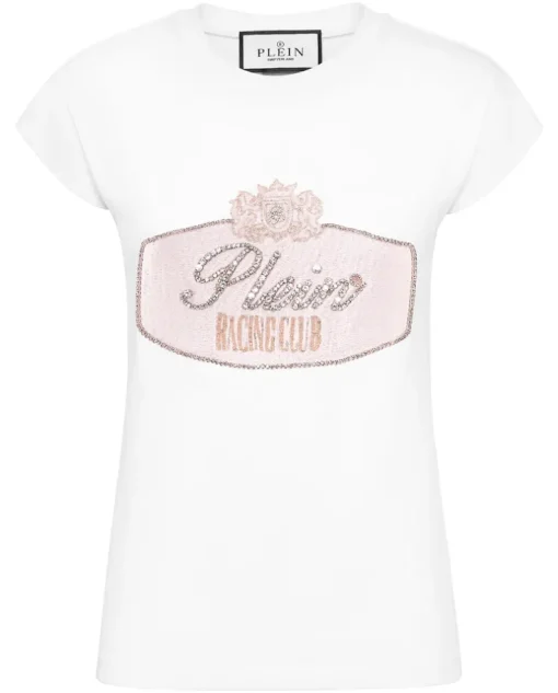 Biały t-shirt z kryształowym logo