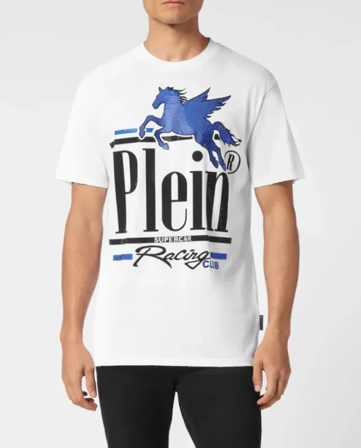 Biały t-shirt z kryształowym nadrukiem