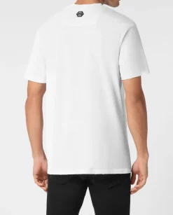 Biały t-shirt z kryształowym nadrukiem