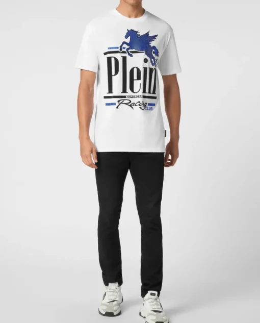 Biały t-shirt z kryształowym nadrukiem