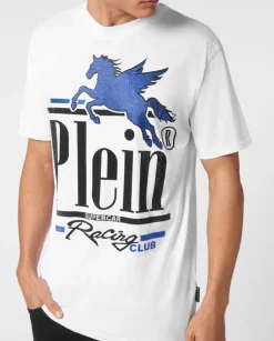 Biały t-shirt z kryształowym nadrukiem
