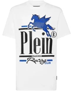 Biały t-shirt z kryształowym nadrukiem