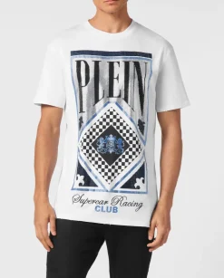 Biały t-shirt z kryształowym nadrukiem