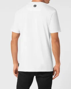 Biały t-shirt z kryształowym nadrukiem