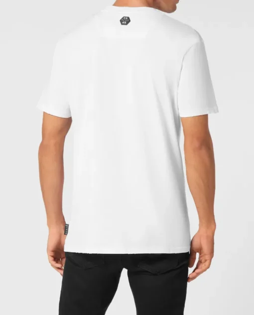 Biały t-shirt z kryształowym nadrukiem