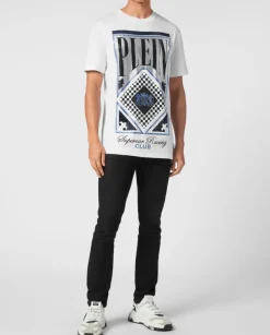 Biały t-shirt z kryształowym nadrukiem