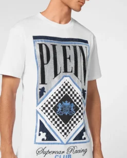 Biały t-shirt z kryształowym nadrukiem