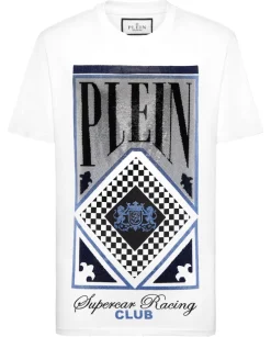 Biały t-shirt z kryształowym nadrukiem
