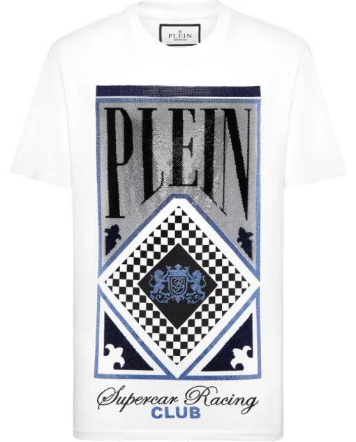 Biały t-shirt z kryształowym nadrukiem