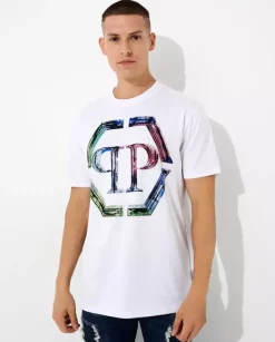 Biały t-shirt z kryształowym logo Glass