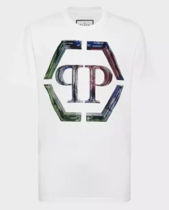Biały t-shirt z kryształowym logo Glass