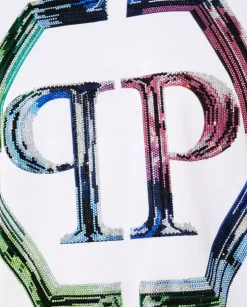 Biały t-shirt z kryształowym logo Glass