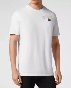 Biały t-shirt z kryształowym logo Gothic