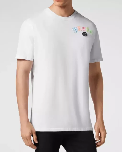 Biały t-shirt z kryształowym logo Gothic
