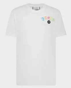 Biały t-shirt z kryształowym logo Gothic