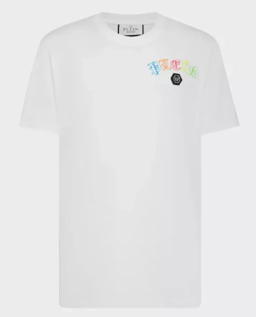 Biały t-shirt z kryształowym logo Gothic