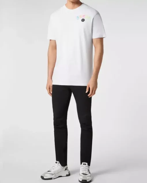 Biały t-shirt z kryształowym logo Gothic