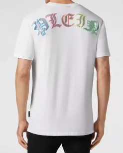 Biały t-shirt z kryształowym logo Gothic