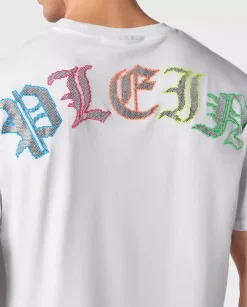 Biały t-shirt z kryształowym logo Gothic