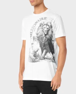 Biały t-shirt z nadrukiem lwa