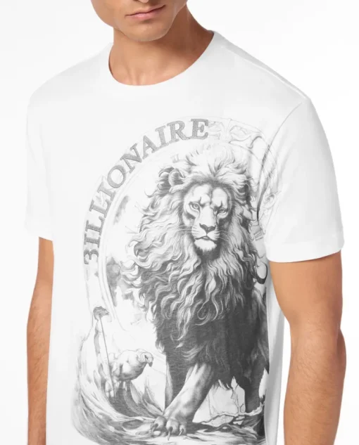 Biały t-shirt z nadrukiem lwa