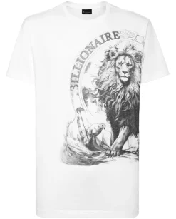 Biały t-shirt z nadrukiem lwa